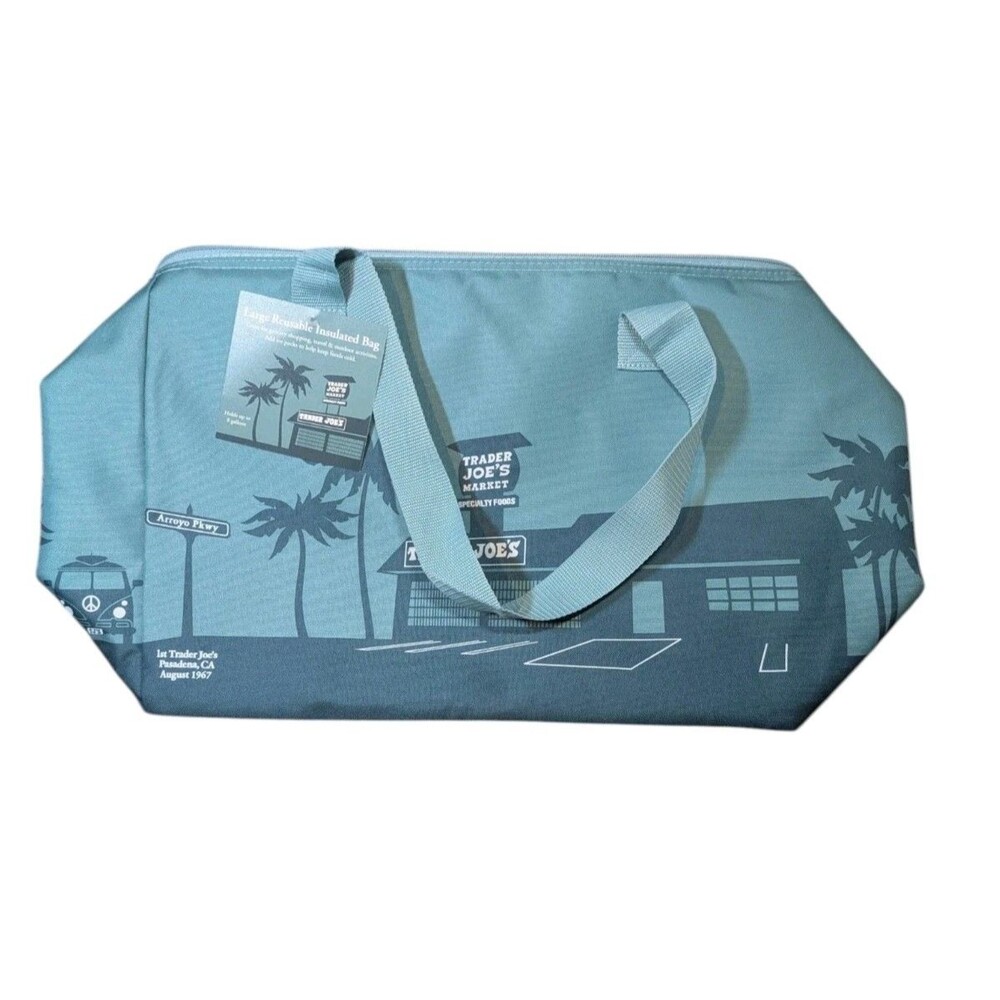 Trader Joe's Dusty Blue Tote Insulated Freezer Cooler Bag New